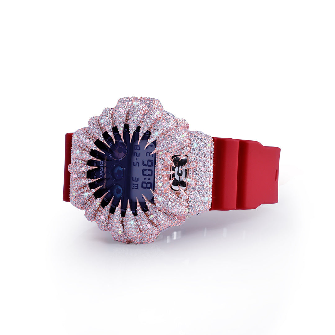 Red Ice G-Shock β Pink Frost Bezel with Crimson Strap Diamlux