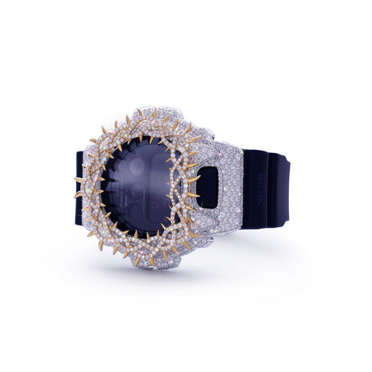 Classic Black G-SHOCK with 3D Iced Crown Bezel & Gold Spikes Diamlux
