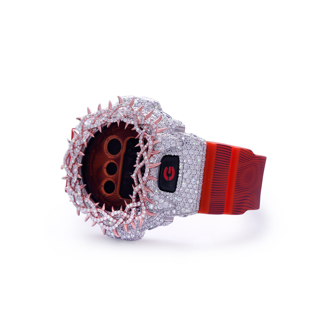 Fire Red G-SHOCK with Spiked Diamond Bezel and Red Display Accents Diamlux