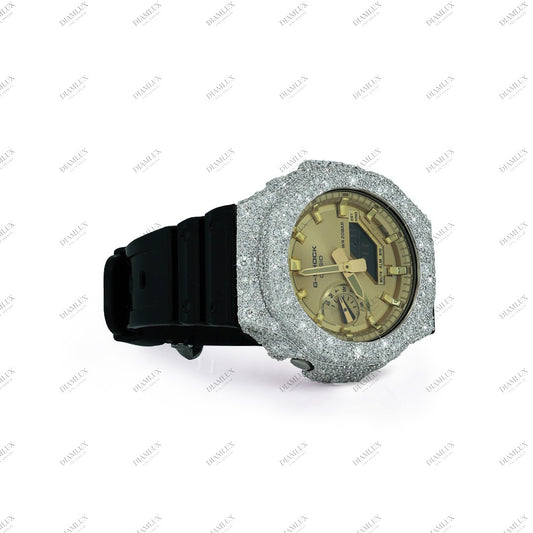 Natural Diamond Yellow Face Round Bezel G- Shock watch Diamlux