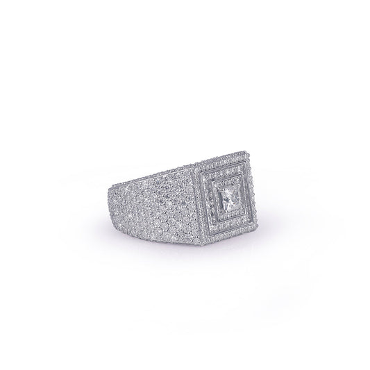 Iced white gold Ring with Square Halo Design Diamlux