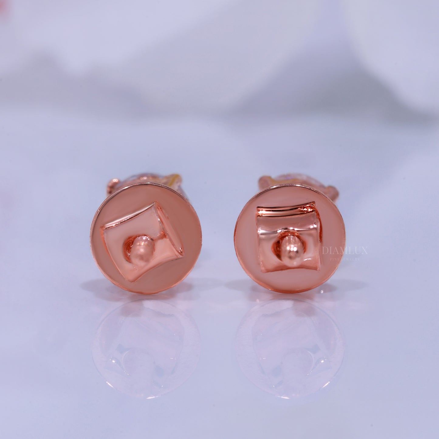 Rose Gold Round Brilliant Cut Diamond Stud Earrings Diamlux Fine Jewelry
