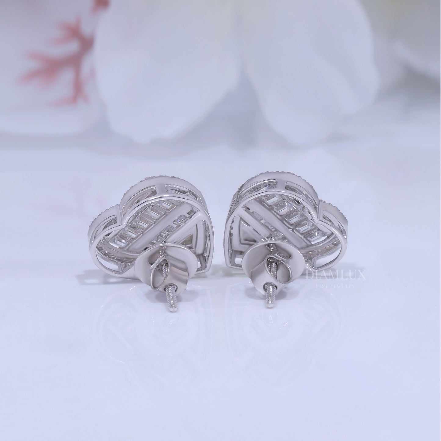 Rose Gold Heart Stud Earrings With Moissanite Diamonds Diamlux Fine Jewelry