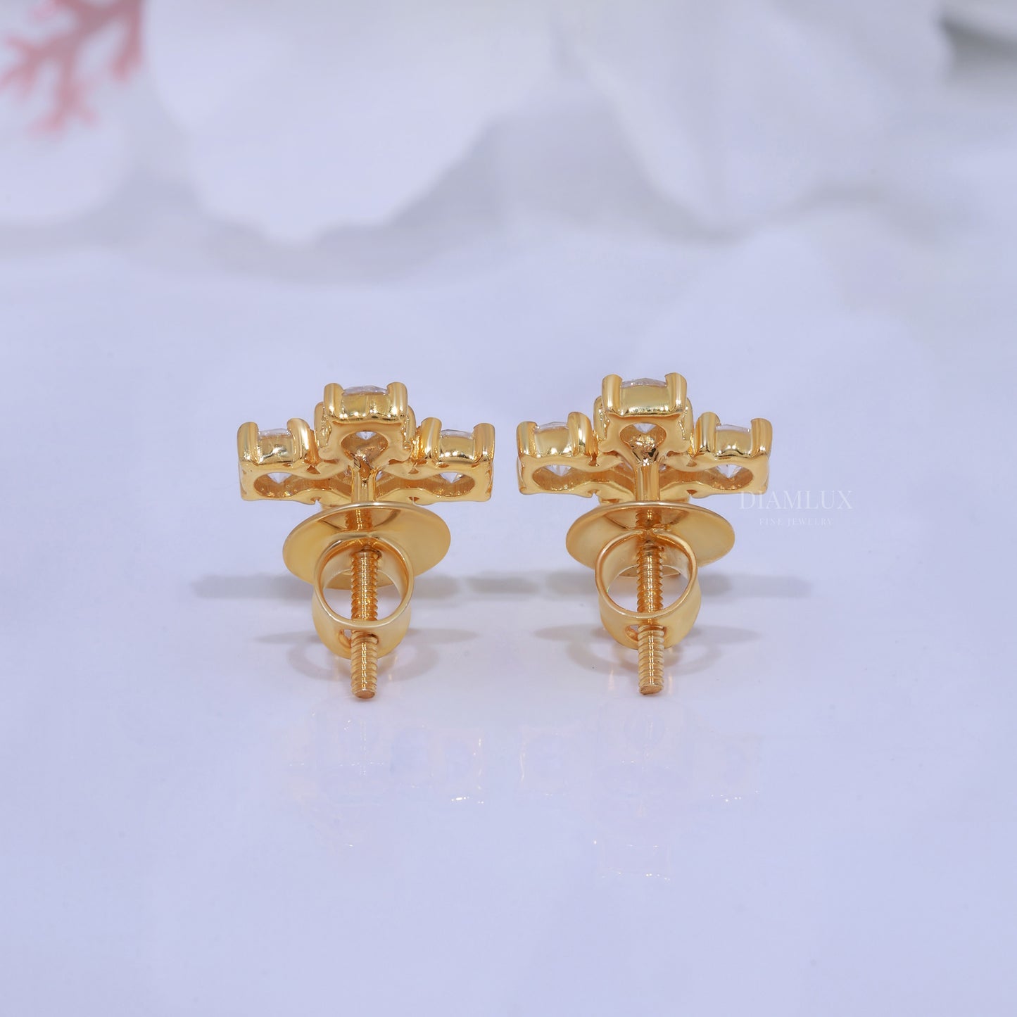 Yellow Gold Brilliant Cut Halo Stud Earrings With Moissanite Diamonds Diamlux Fine Jewelry