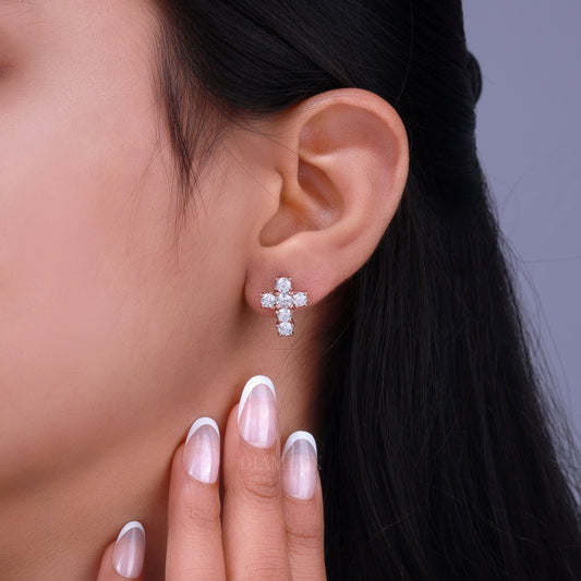 Rose Gold Diamond Stud Cross Earrings with Moissanite Diamond Diamlux Fine Jewelry