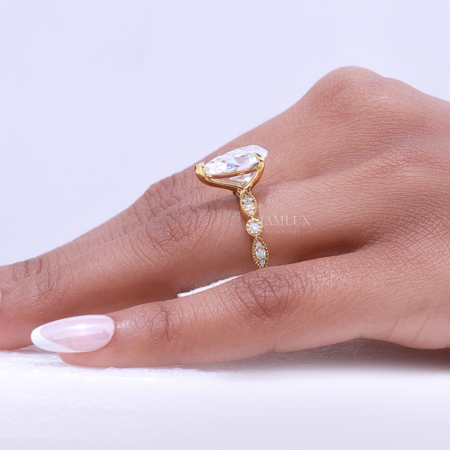Pear Cut Lab Diamond Vintage Filigree Engagement Ring in 14kt Yellow Gold Diamlux Fine Jewelry