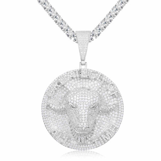 Goat Pendant with a Round Tag with Moissanite Diamond Diamlux