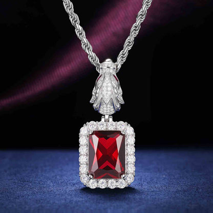 Cushion Cut CZ Dragon Head Clasp Pendant With Moissanite Diamond Diamlux