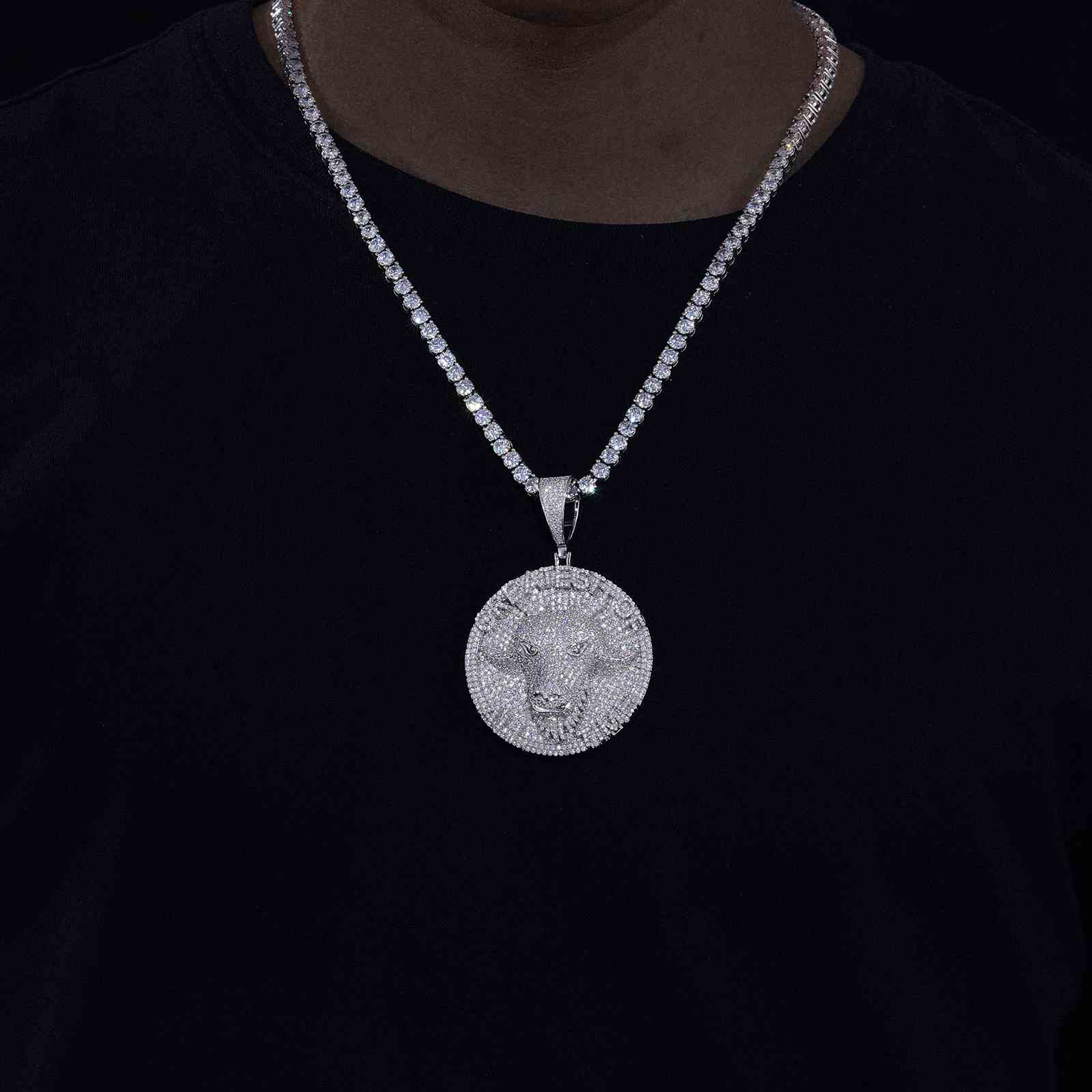 Goat Pendant with a Round Tag with  Moissanite Diamond Diamlux