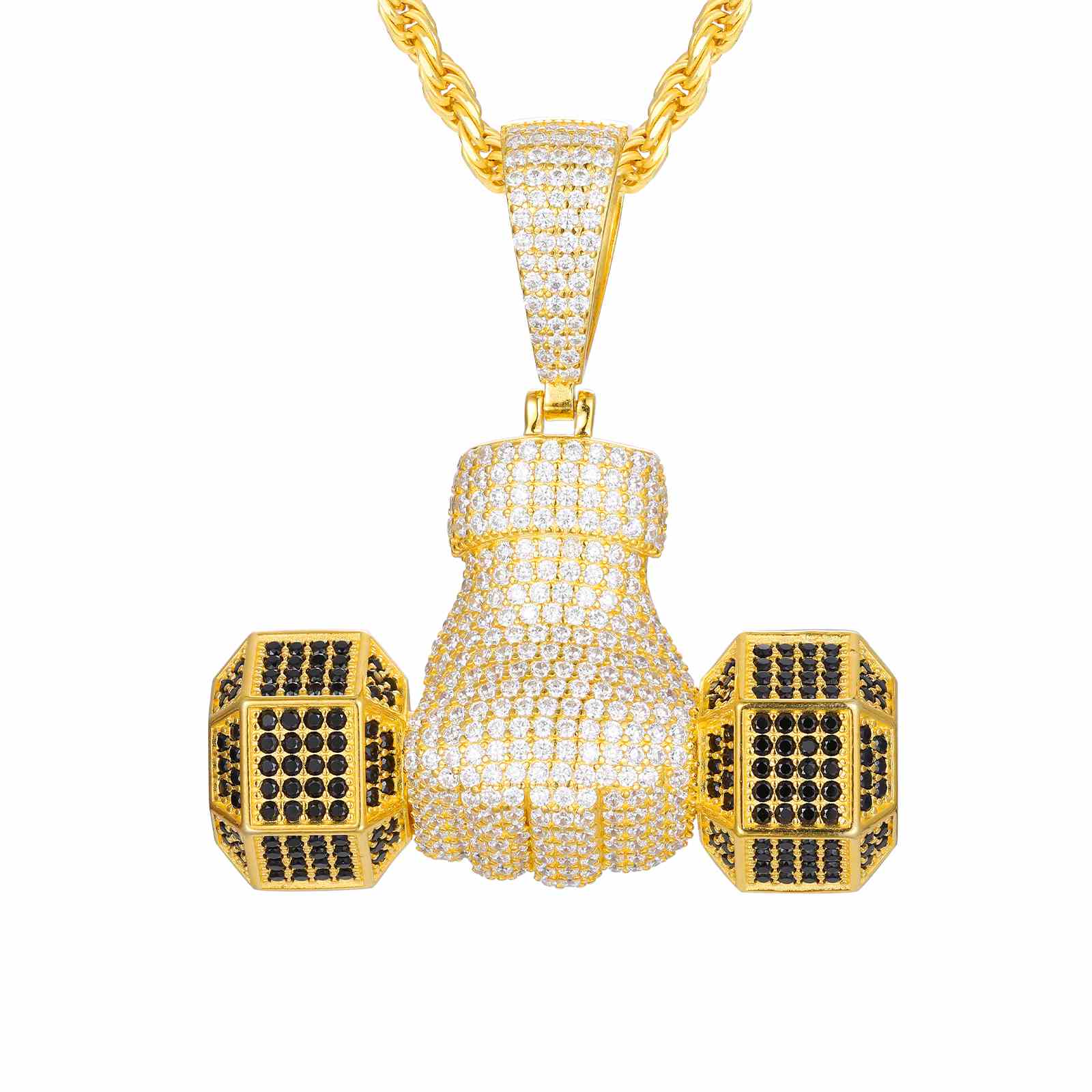 Pendant with Iced-Out Dumbbells-Moissanite Diamond Diamlux