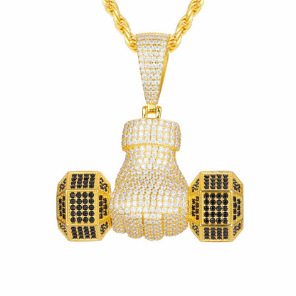 Pendant with Iced-Out Dumbbells-Moissanite Diamond Diamlux