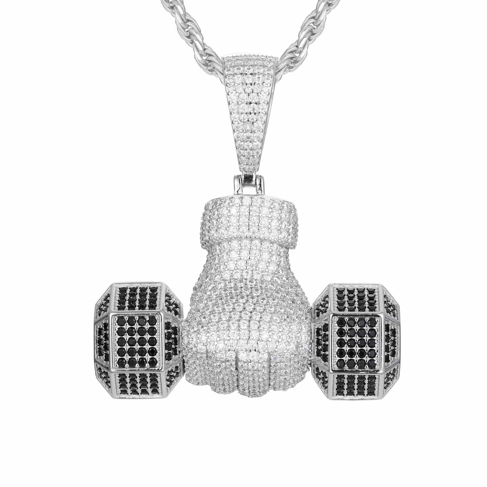 Pendant with Iced-Out Dumbbells-Moissanite Diamond Diamlux
