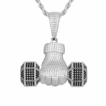 Pendant with Iced-Out Dumbbells-Moissanite Diamond Diamlux