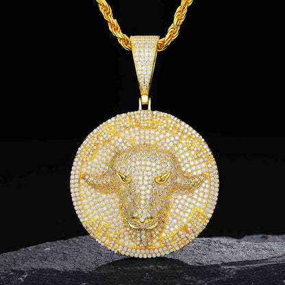 Goat Pendant with a Round Tag with  Moissanite Diamond Diamlux