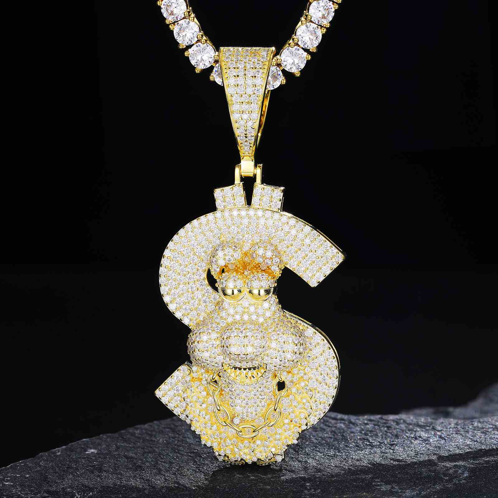 Pendant with a Cartoon Letter 'S' with Moissanite Diamond Diamlux