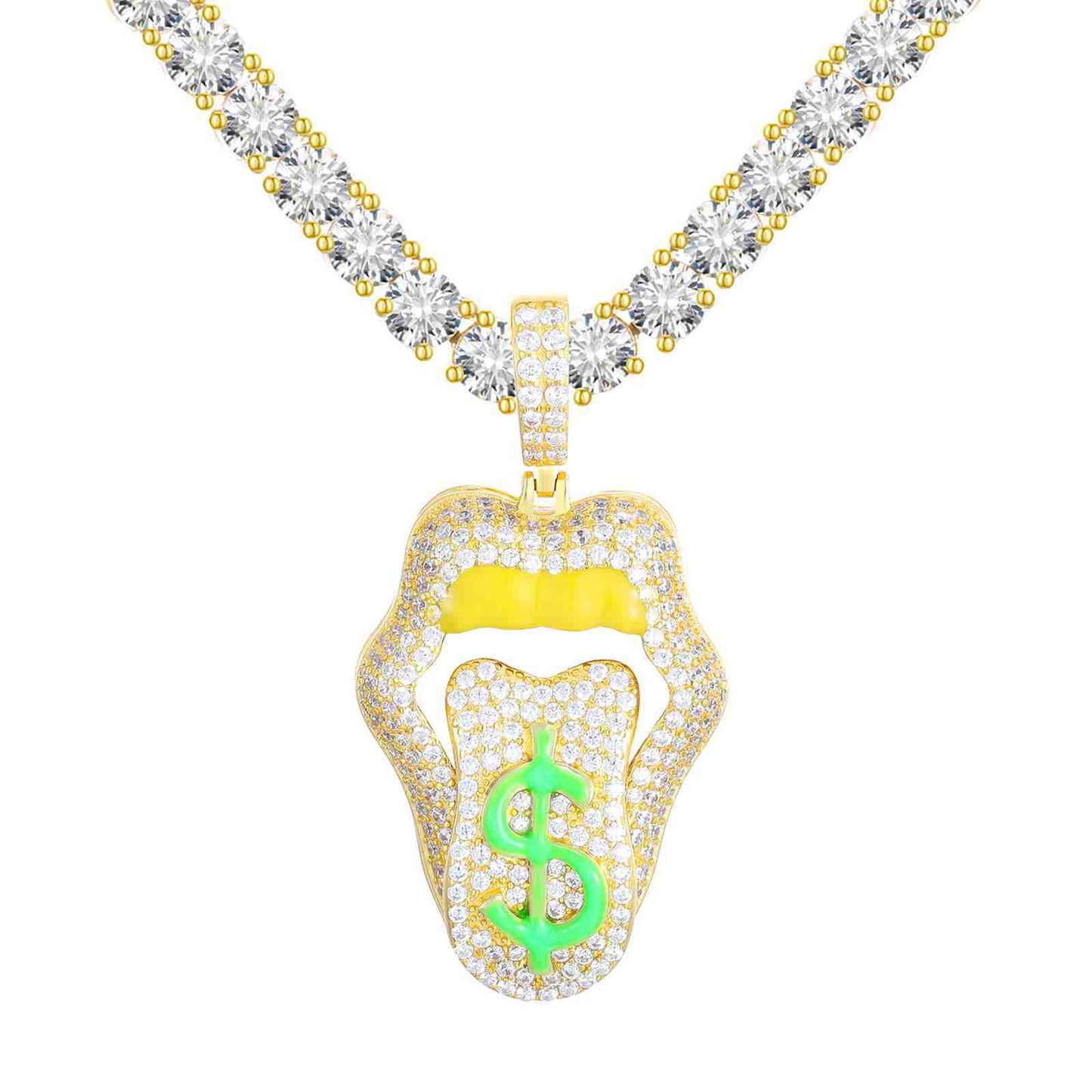 Dimmable Dollar Lip Mouth Pendant  With Moissanite Diamond Diamlux