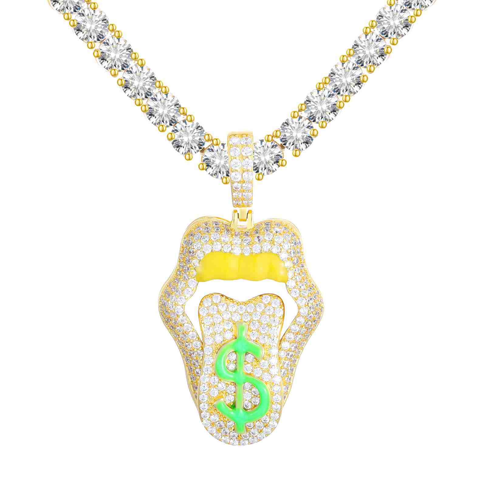 Dimmable Dollar Lip Mouth Pendant  With Moissanite Diamond Diamlux