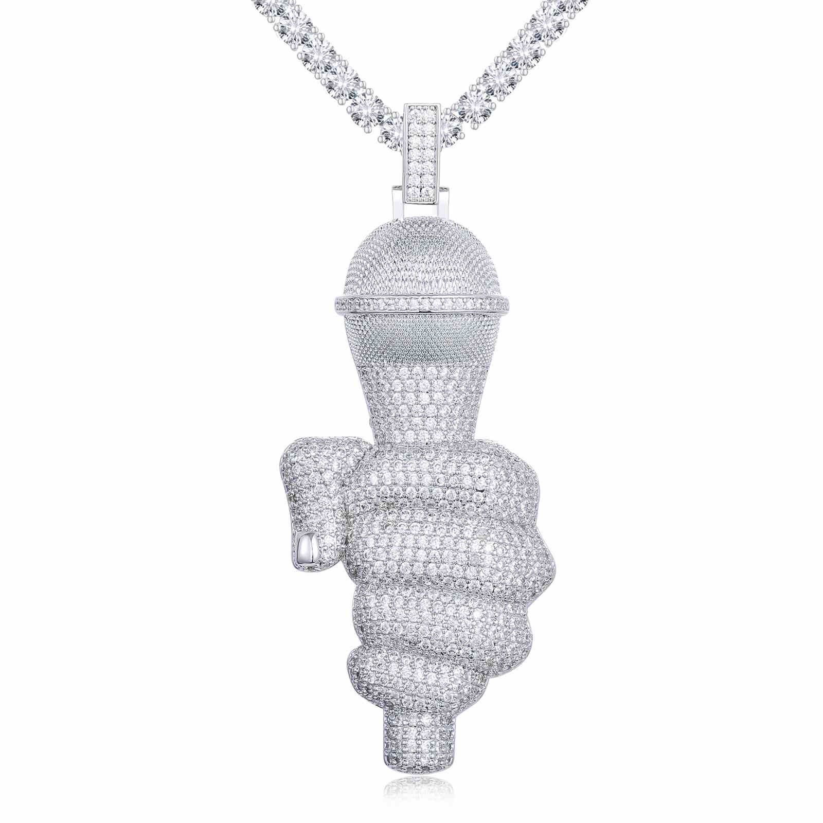 Pendant for Singer Microphone with Moissanite Diamond Diamlux