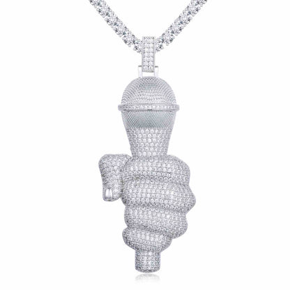 Pendant for Singer Microphone with Moissanite Diamond Diamlux