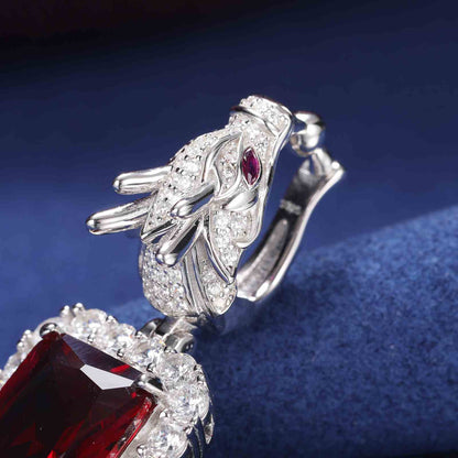 Cushion Cut CZ Dragon Head Clasp Pendant With Moissanite Diamond Diamlux