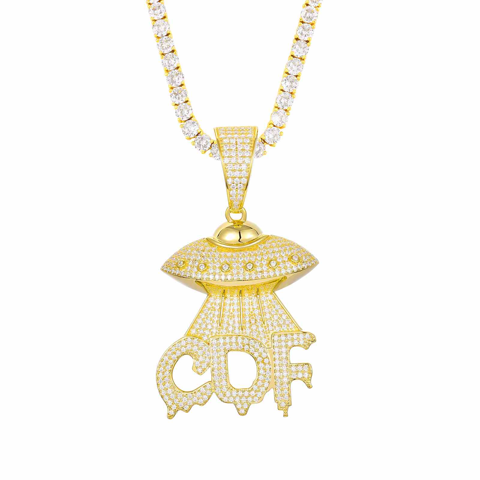 Letter 'UFO CDF' Pendant with Moissanite Diamond Diamlux