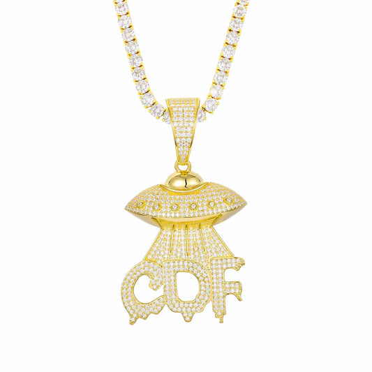 Letter 'UFO CDF' Pendant with Moissanite Diamond Diamlux