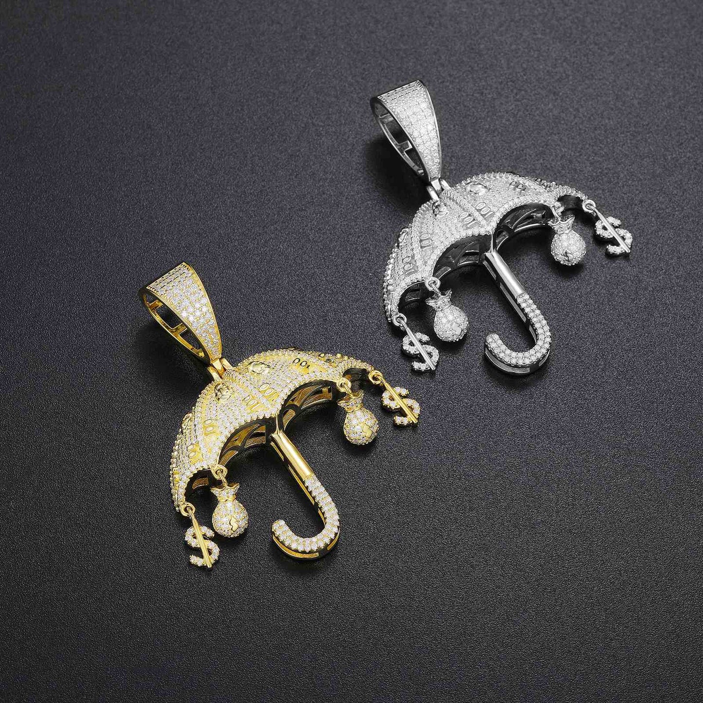 Umbrella Pendant With Money Bag and Dollar Charm with Moissanite Diamond Diamlux