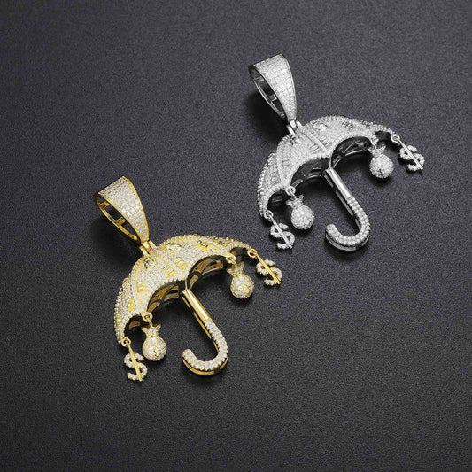 Umbrella Pendant With Money Bag and Dollar Charm with Moissanite Diamond Diamlux