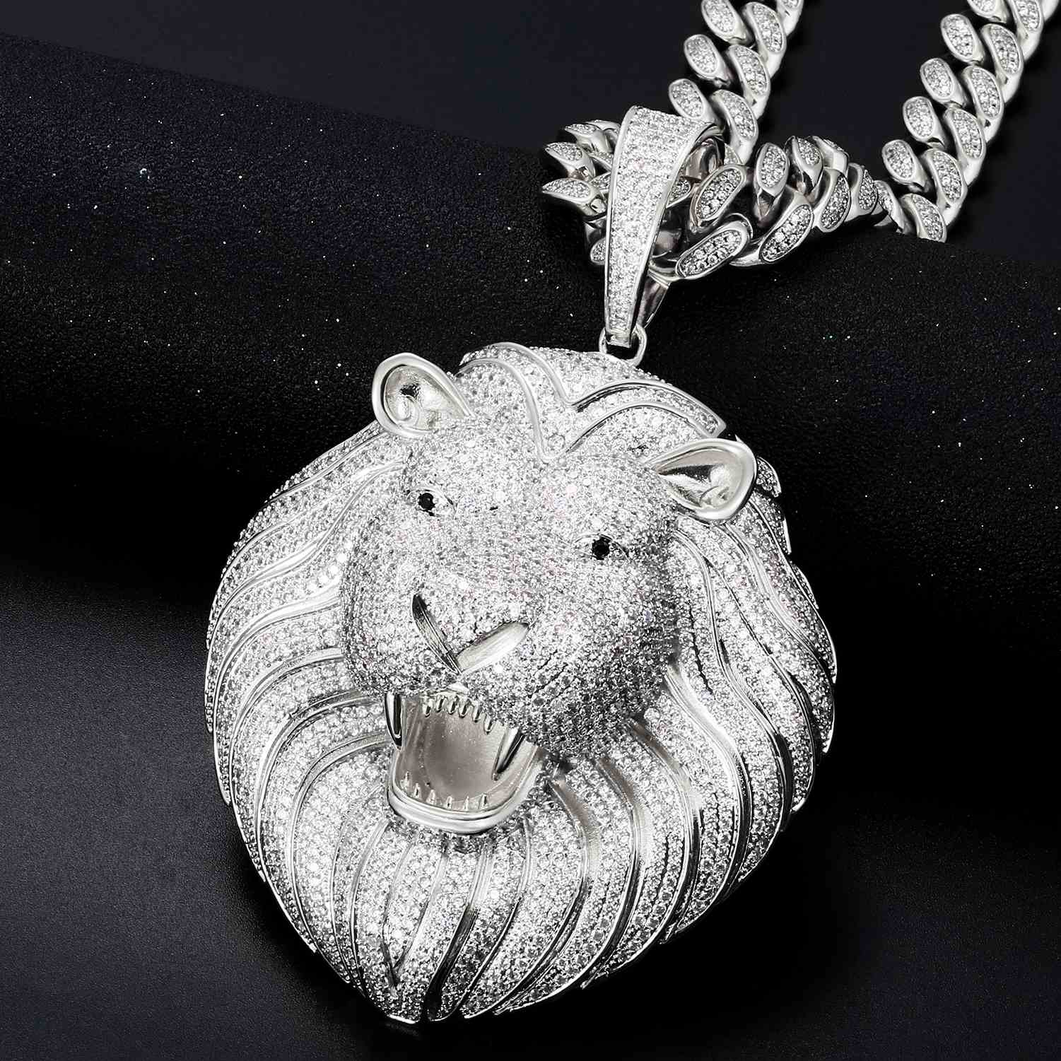 Iced Out Lion Head Pendant WITH Moissanite Diamond Diamlux