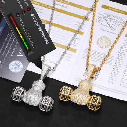Pendant with Iced-Out Dumbbells-Moissanite Diamond Diamlux