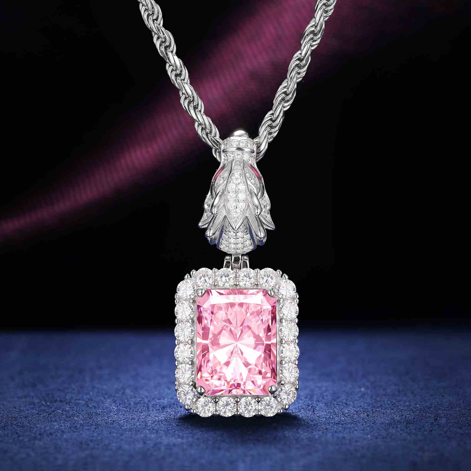 Cushion Cut CZ Dragon Head Clasp Pendant With Moissanite Diamond Diamlux