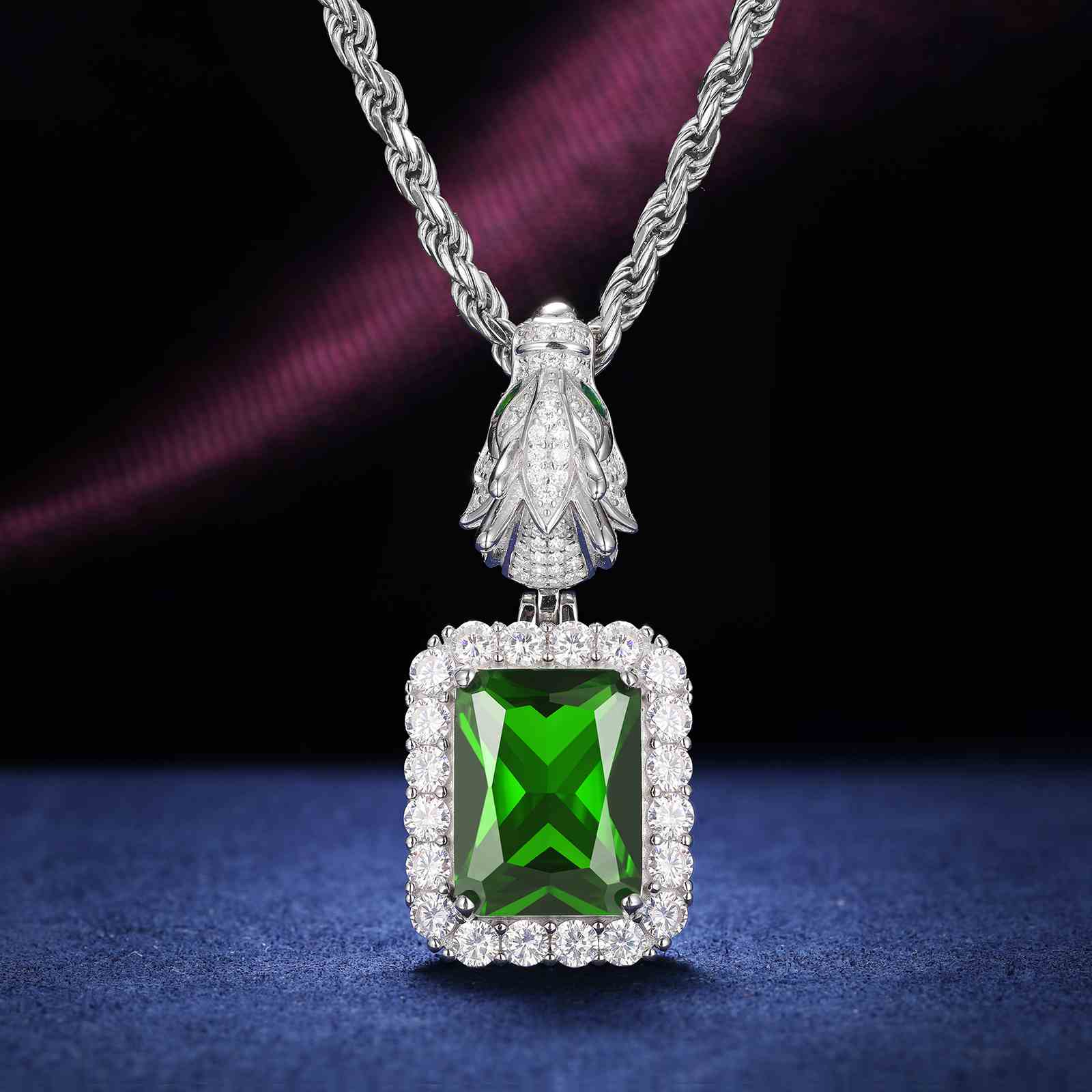Cushion Cut CZ Dragon Head Clasp Pendant With Moissanite Diamond Diamlux