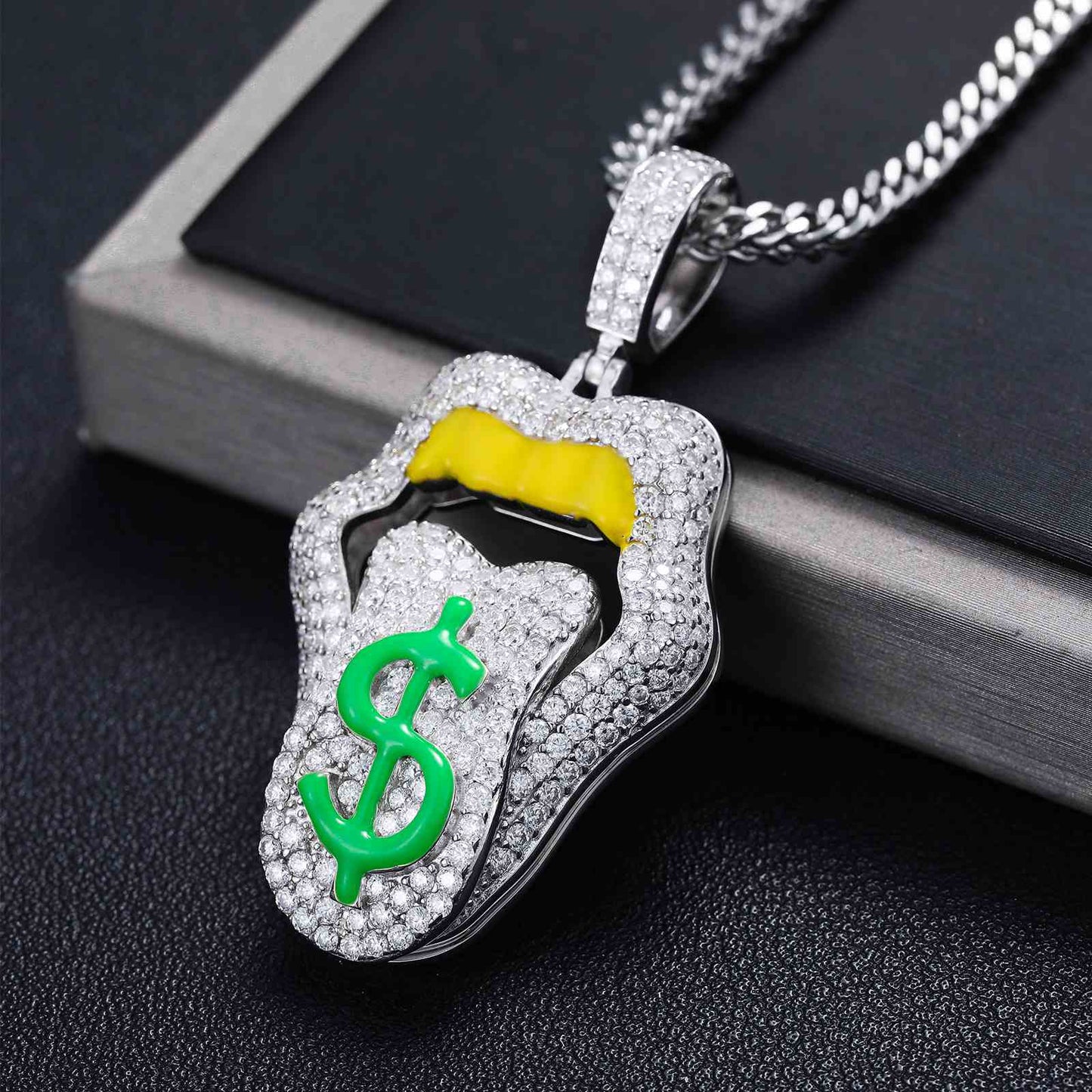 Dimmable Dollar Lip Mouth Pendant  With Moissanite Diamond Diamlux
