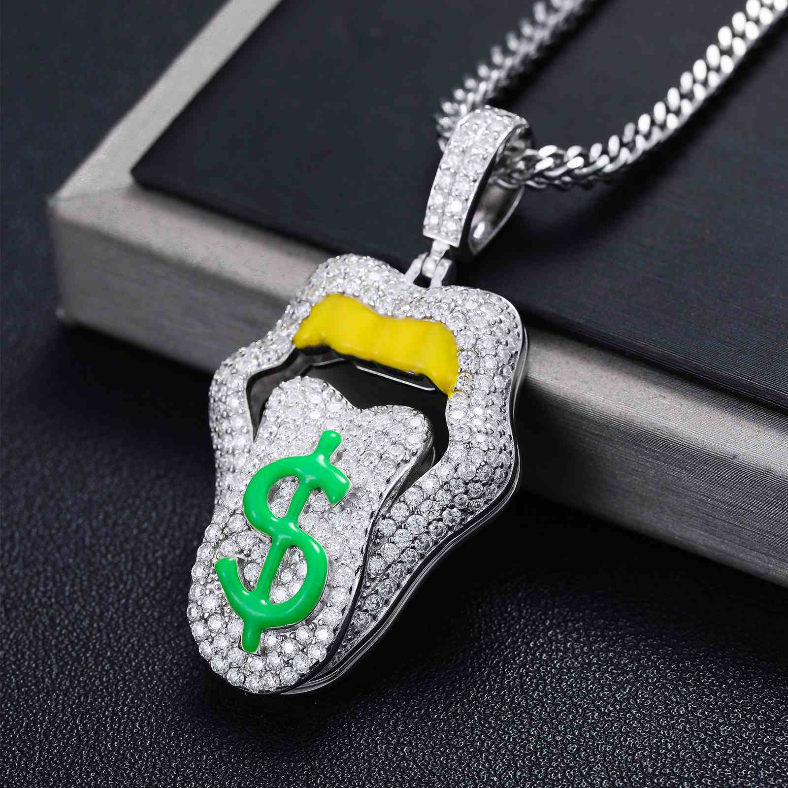 Dimmable Dollar Lip Mouth Pendant  With Moissanite Diamond Diamlux