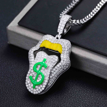 Dimmable Dollar Lip Mouth Pendant  With Moissanite Diamond Diamlux