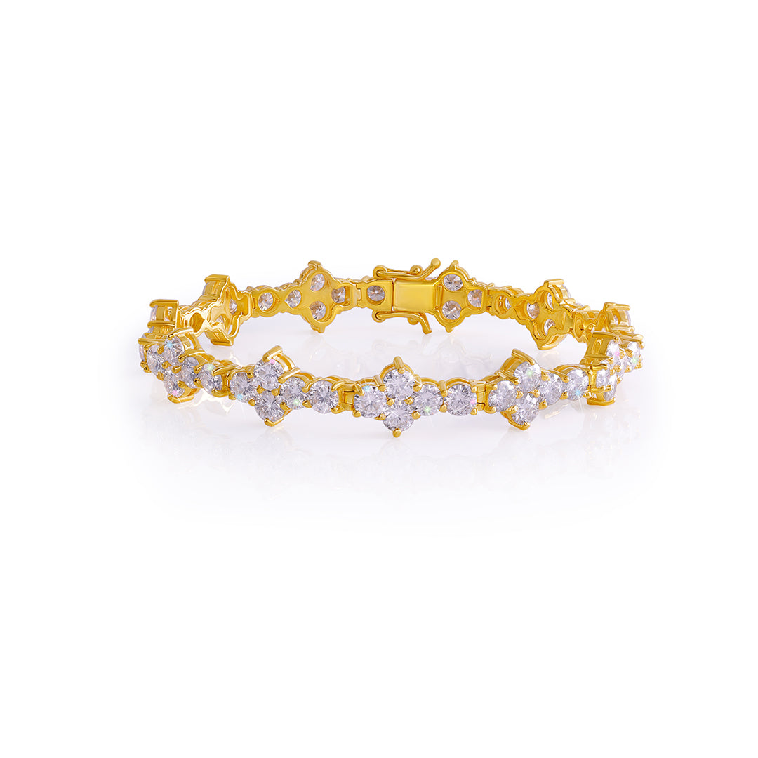 Gold Plated Floral Cluster Diamond Bracelet-DX-BC-0102 G Diamlux