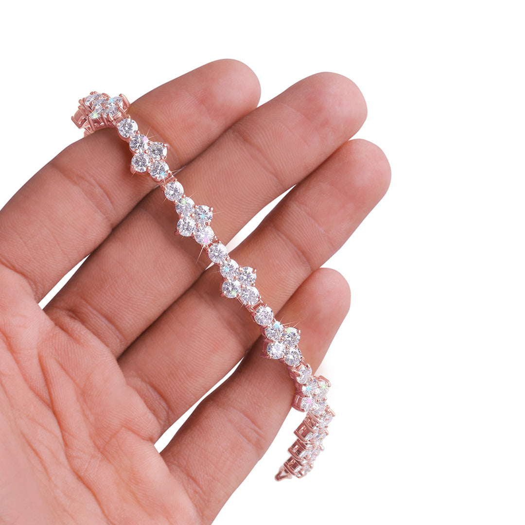 Rose Gold Floral Cluster Tennis Bracelet-DX-BC-0102 R Diamlux