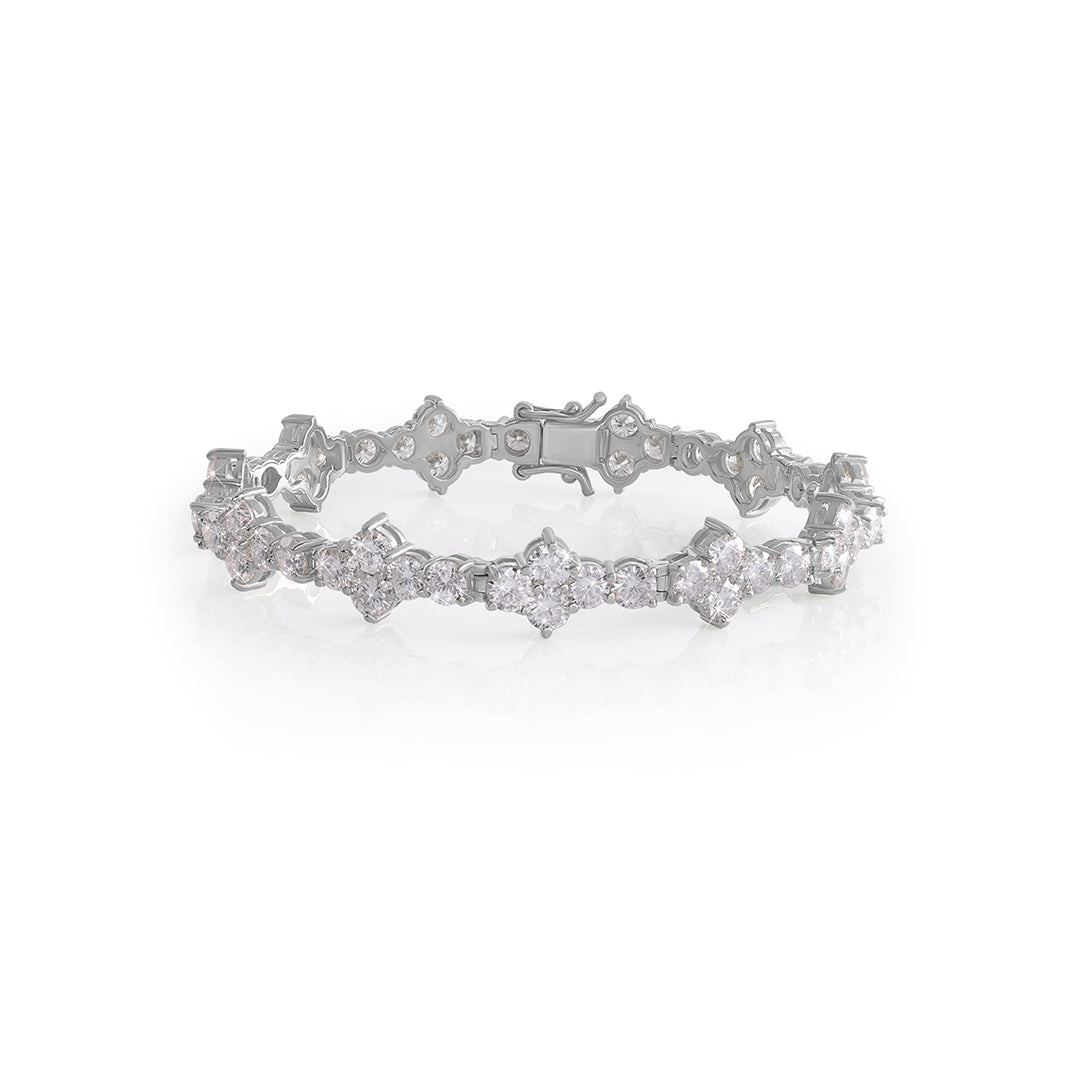 White Gold Floral Diamond Cluster Bracelet-DX-BC-0102 S Diamlux
