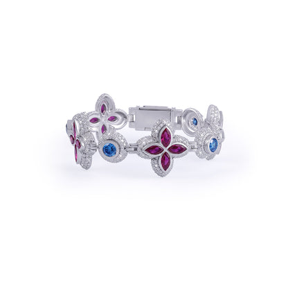 Floral Ruby & Sapphire Blossom Bracelet in White Gold-DX-BC-0104 Diamlux