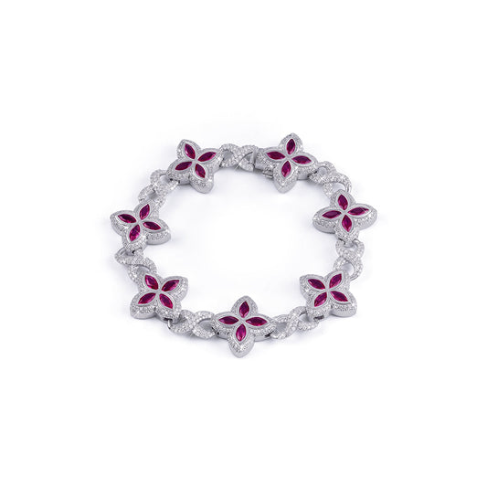 Luxury Ruby Flower Bracelet with Diamond Accents-DX-BC-0105 Diamlux