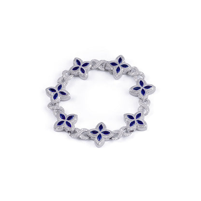 Royal Blue Sapphire Floral Bracelet in White Gold-DX-BC-0106 Diamlux