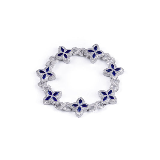 Royal Blue Sapphire Floral Bracelet in White Gold-DX-BC-0106 Diamlux