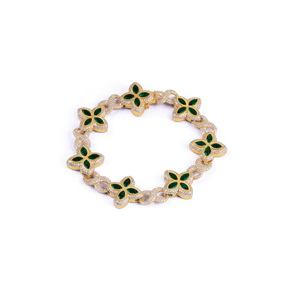 Emerald Bloom Bracelet in Gold Plated with Moissanite Diamond -DX-BC-0108 Diamlux