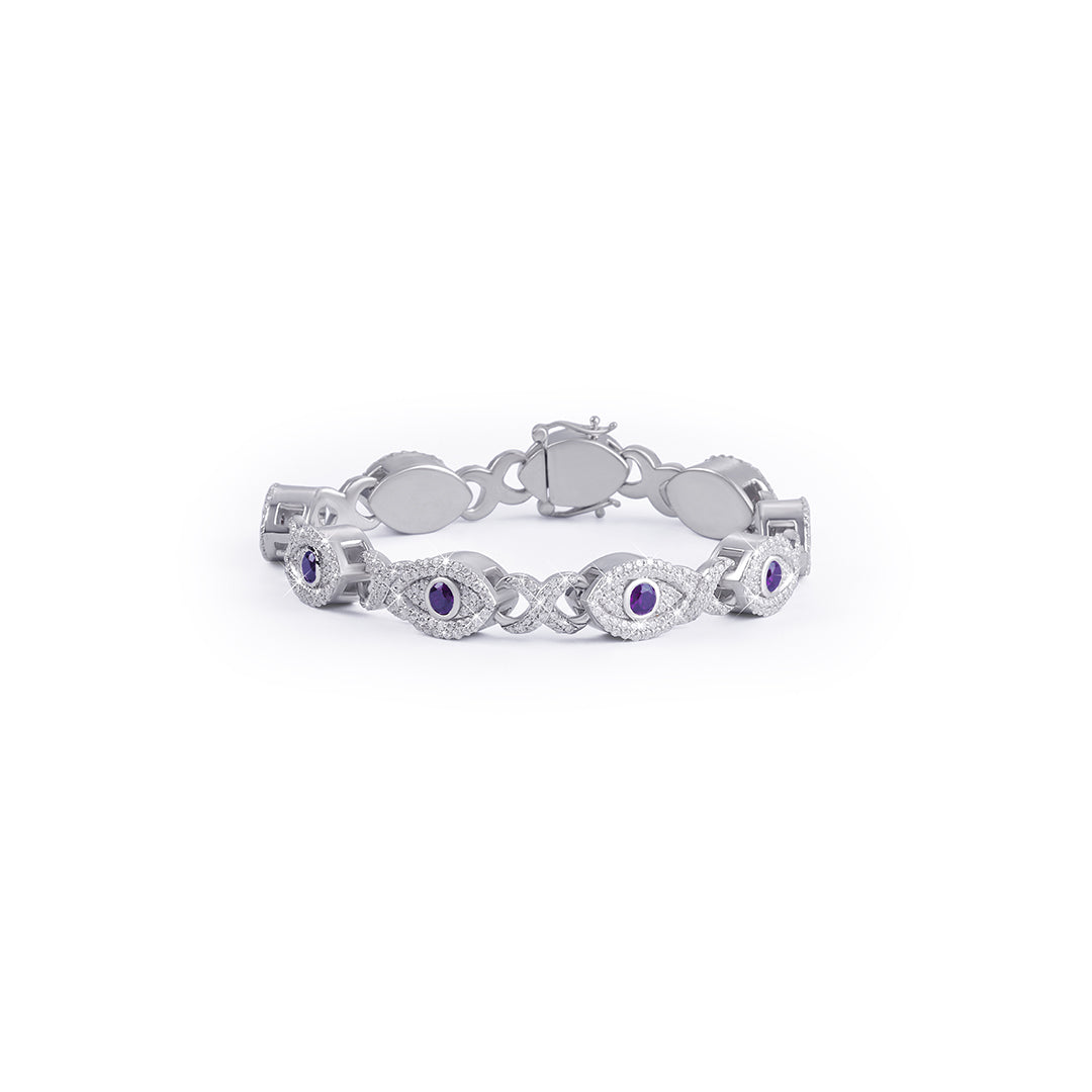 Elegant Evil Eye Amethyst Bracelet with Pave Diamonds-DX-BC-0109 Diamlux