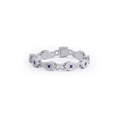 Elegant Evil Eye Amethyst Bracelet with Pave Diamonds-DX-BC-0109 Diamlux