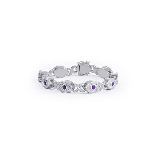 Elegant Evil Eye Amethyst Bracelet with Pave Diamonds-DX-BC-0109 Diamlux