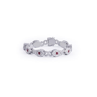 Red Ruby Evil Eye Protection Bracelet in White Gold-DX-BC-0110 Diamlux
