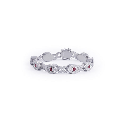 Red Ruby Evil Eye Protection Bracelet in White Gold-DX-BC-0110 Diamlux