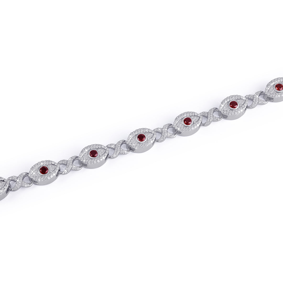 Red Ruby Evil Eye Protection Bracelet in White Gold-DX-BC-0110 Diamlux