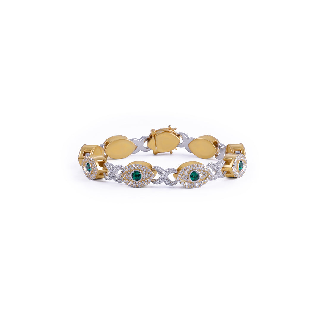 Evil Eye Dual Tone Diamond Bracelet – Green Stone Edition-DX-BC-0111 Diamlux